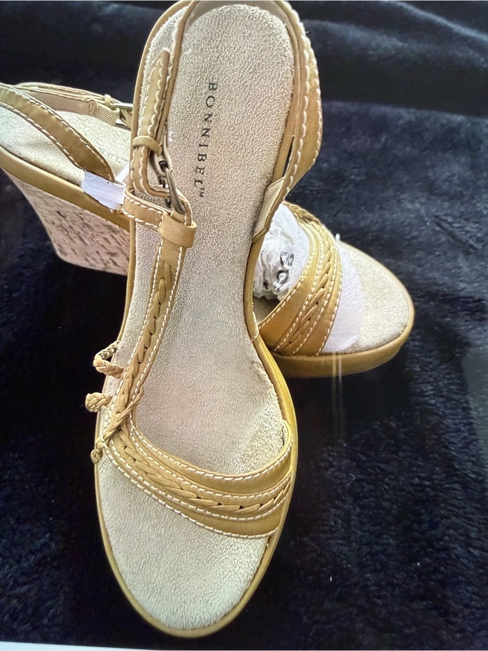Bonnibel Gold and Tan Wedge Sandals - Picture 1 of 13